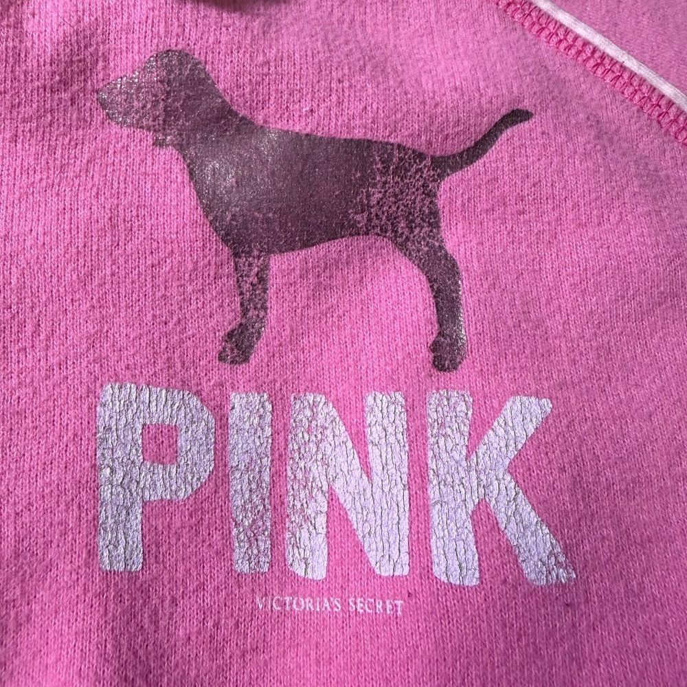 PINK Victoria's Secret Small Hoodie Graphic Sweatshirt White Peacesign Logo Y2K - Picture 13 of 15